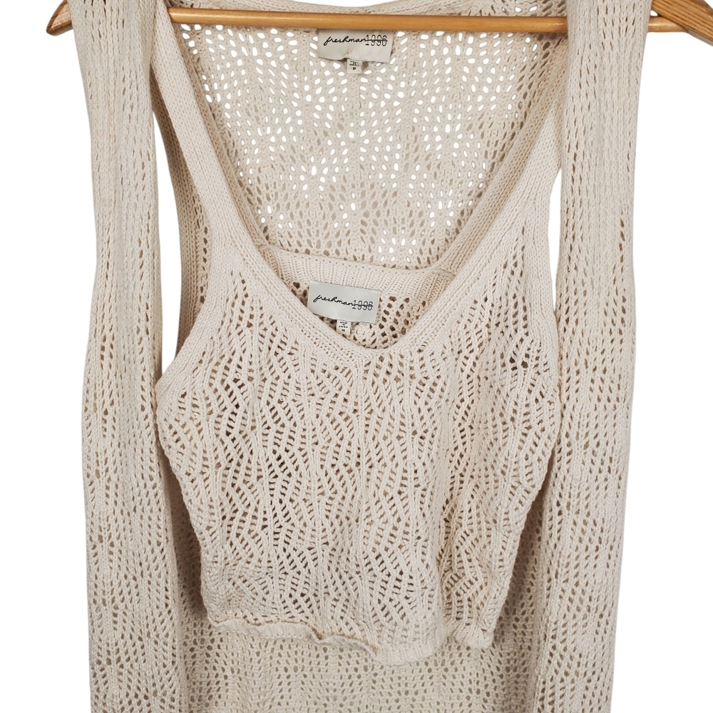 Freshman 1996 Crochet Top and Sleeveless Duster.  Off White. MED. #0151 - Picture 4 of 10